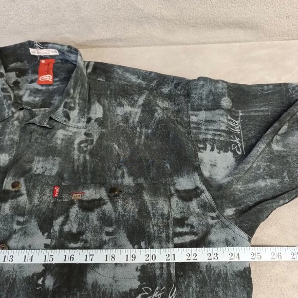 Marc Ecko Shirt Men's XL Black Gray Button Down Shirt - Baggy Relaxed Y2K - Picture 5 of 7